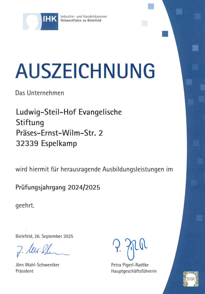 Auszeichnung der IHK für den Ludwig-Steil-Hof